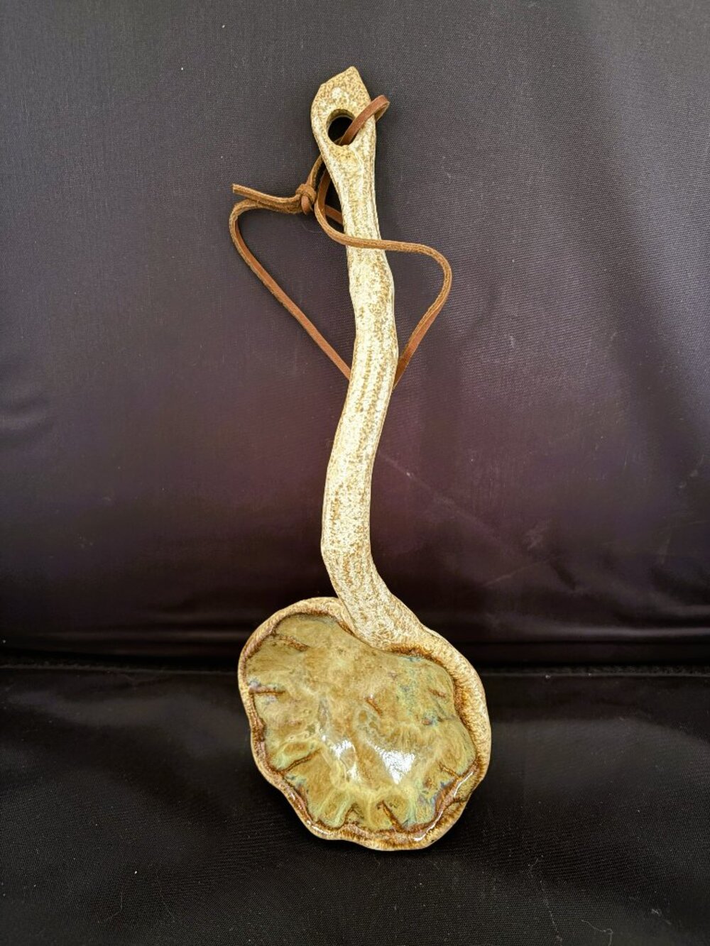 Handmade Ladle Rustic Primitive Stoneware Textured Handle Glazed Bowl